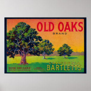 Oude Oaks-parelkrat LabelBryte, CA Poster