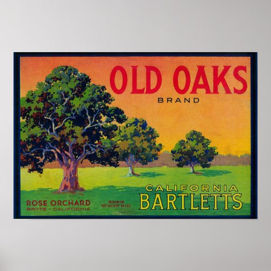 Oude Oaks-parelkrat LabelBryte, CA Poster (Voorkant)