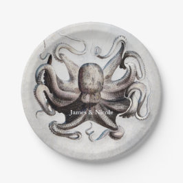 Oude Octopus Strand Elegante Douane Feestborden Papieren Bordje