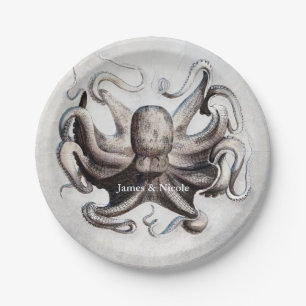 Oude Octopus Strand Elegante Douane Feestborden Papieren Bordje