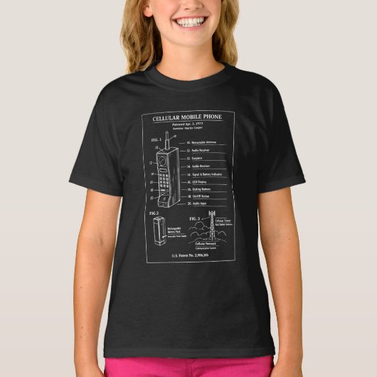 Oude octrooi blueprint van een mobiele telefoon t-shirt (Voorkant)