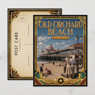 Oude Old Orchard Beach Maine Art Deco Goud Briefkaart