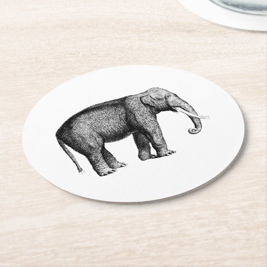 Oude Olifant Tekening Ronde Kartonnen Onderzetter (Gebogen)