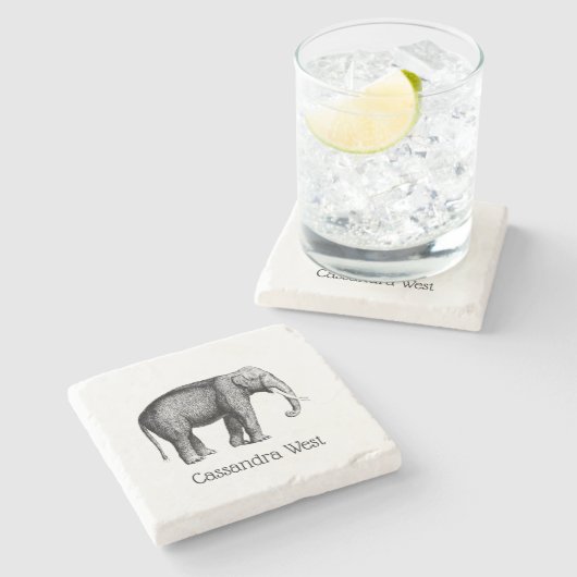 Oude Olifant Tekening Stenen Onderzetter (Zijkant)