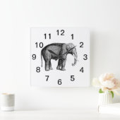 Oude Olifant Tekening Vierkante Klok (Huis)