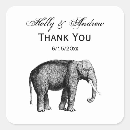 Oude Olifant Tekening Vierkante Sticker (Voorkant)