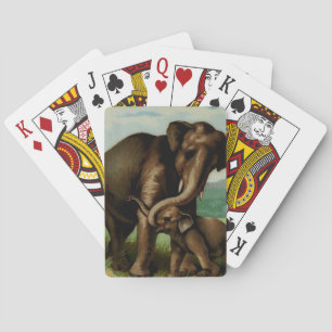 Oude olifantenkoe met haar baby pokerkaarten