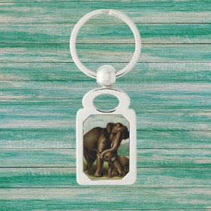 Oude olifantenkoe met haar baby sleutelhanger