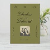 Oude Olijfgroene Foto Bewaar de Datum Save The Date (Staand voorkant)