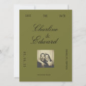 Oude Olijfgroene Foto Bewaar de Datum Save The Date (Voorkant)