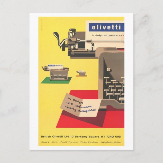 Oude Olivetti Schrijfmachine Advertentie Briefkaart (Voorkant)