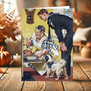 Oude oma marine soldaat hond Thanksgiving Feestdagen Kaart