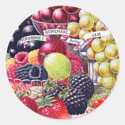 Oude oma's zelfgemaakte fruitbessenjam ronde sticker (Voorkant)