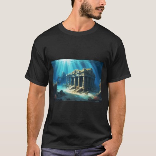 Oude onderwaterruïnes in lichtstralen t-shirt (Voorkant)