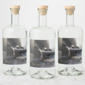 Oude onderzeeër in de sneeuw likeurfles etiket (Flessen)