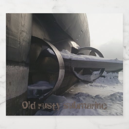 Oude onderzeeër in de sneeuw likeurfles etiket (Enkel label)