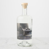 Oude onderzeeër in de sneeuw likeurfles etiket (Voorkant)