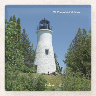 Oude onderzetter van vuurtoren van presque Isle
