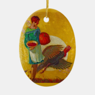 Oude oogstillustratie voor Thanksgiving Keramisch Ornament