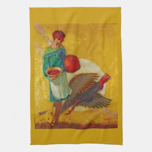 Oude oogstillustratie voor Thanksgiving Theedoek (Verticaal)