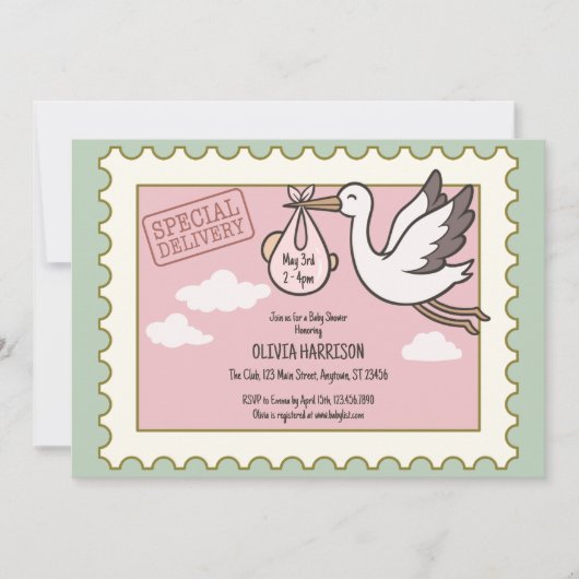 Oude Ooievaar Babyshower Uitnodiging (Voorkant)