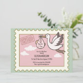 Oude Ooievaar Babyshower Uitnodiging (Staand voorkant)
