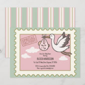 Oude Ooievaar Babyshower Uitnodiging (Voorkant / Achterkant)