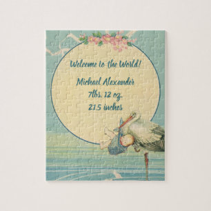 Oude Ooievaar Draagt Jongen in Blauwe Deken Legpuzzel