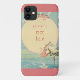 Oude Ooievaar met Baby Meisje in Roze Dekentje iPhone 11 Hoesje
