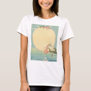 Oude Ooievaar met Baby Meisje in Roze Dekentje T-shirt