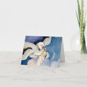 Oude Ooievaar met Baby Waterverf Bedankkaart
