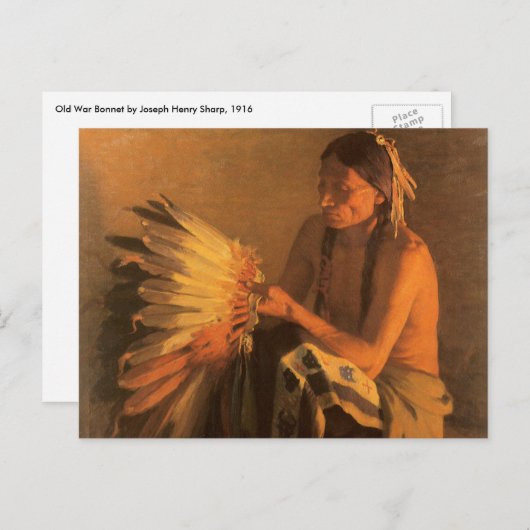 Oude Oorlog Bonnet van Joseph Henry Sharp Briefkaart (Voorkant / Achterkant)