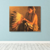 Oude Oorlog Bonnet van Joseph Henry Sharp Canvas Afdruk (Insitu (Houten vloer))