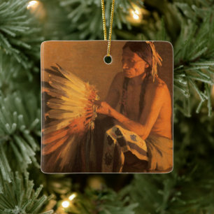 Oude Oorlog Bonnet van Joseph Henry Sharp Keramisch Ornament