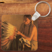 Oude Oorlog Bonnet van Joseph Henry Sharp Sleutelhanger (Achterkant)