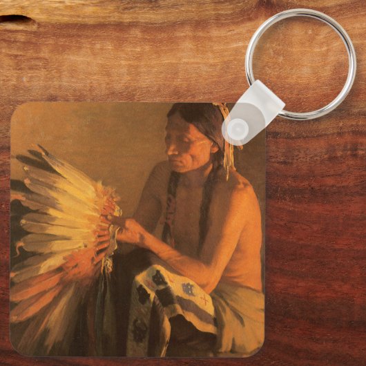 Oude Oorlog Bonnet van Joseph Henry Sharp Sleutelhanger (Achterkant)