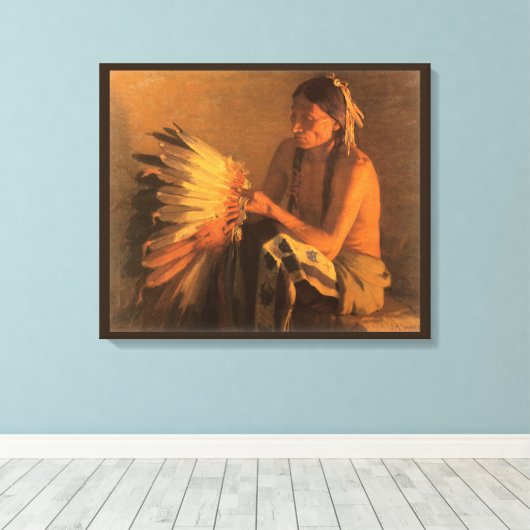 Oude oorlogshoed door Joseph Henry Sharp Canvas Afdruk (Insitu (Houten vloer))