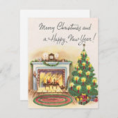Oude open haard Kerstmis en Nieuwjaar Feestdagenkaart (Voorkant / Achterkant)