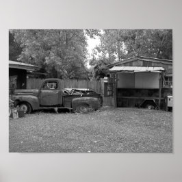 Oude ophaaltruck zwart-witfotografie poster