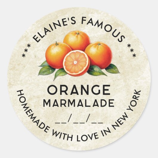 Oude oranje marmalade sticker met datum (Voorkant)