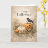 Oude Oranje Pompoenen Halloween Kaart (Gele Bloem)
