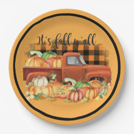 Oude Oranje Truck Herfst Pompoenen Papieren Bordje