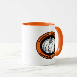 Oude Oranje Zwarte Halloween Pompoen Inkt Kunst Mok
