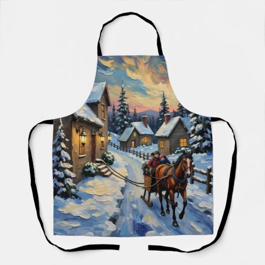 Oude paard en slee op besneeuwde Kerstmis Schort (Voorkant)