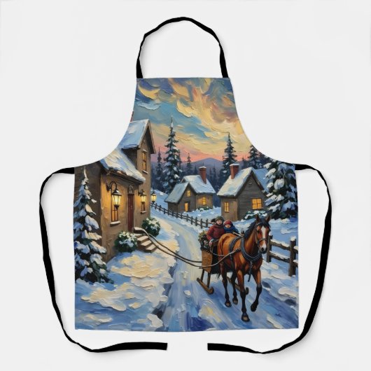 Oude paard-en-slee op besneeuwde Kerstmis Schort (Voorkant)