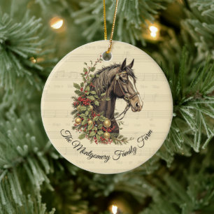Oude Paard Kerstmis Keramisch Ornament