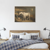 Oude paarden met een hond in een Stable door Georg Canvas Afdruk (Insitu (Slaapkamer))