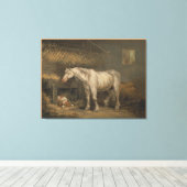 Oude paarden met een hond in een Stable door Georg Canvas Afdruk (Insitu (Houten vloer))