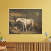Oude paarden met een hond in een Stable door Georg Canvas Afdruk (Insitu (Woonkamer))