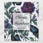 Oude paars-magenta bloemen vlinders wijn etiket (Enkel label)